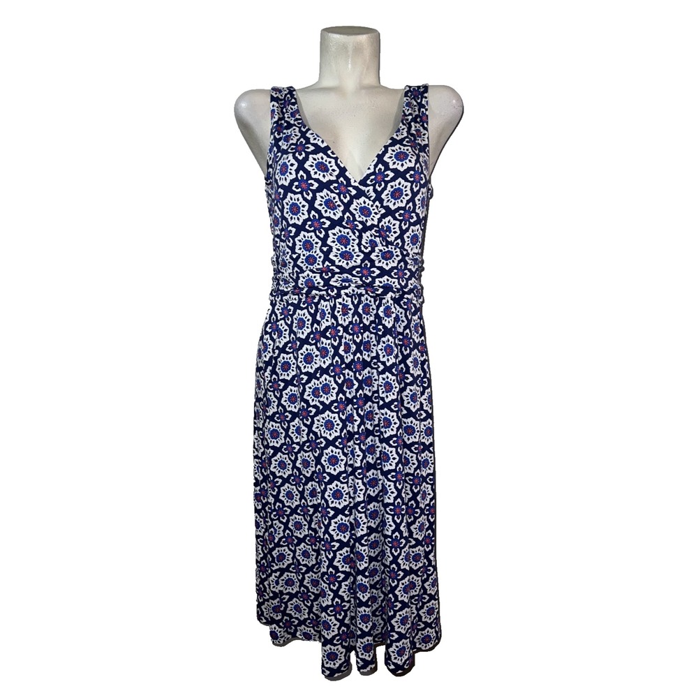 Boden Womens Navy Blue Floral Medallion Faux Wrap Midi Dress Pockets US 10L‎